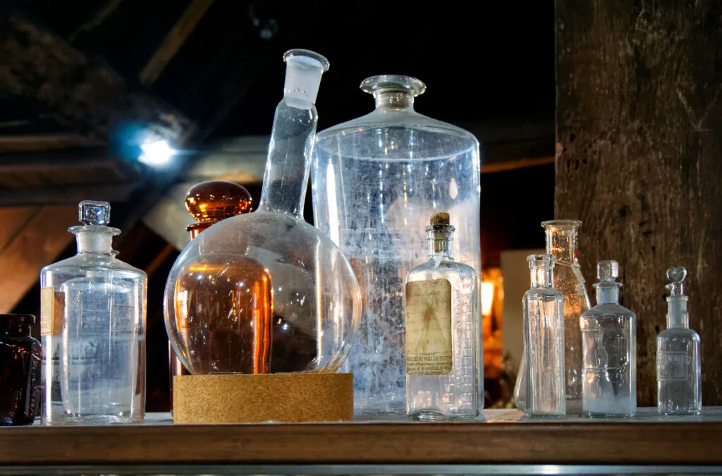 Collection of Transparent Antique Medicine Bottles