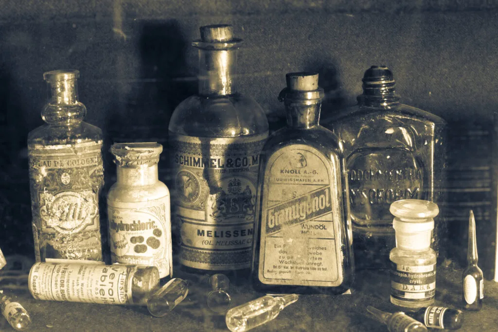 collection of apothecary bottles