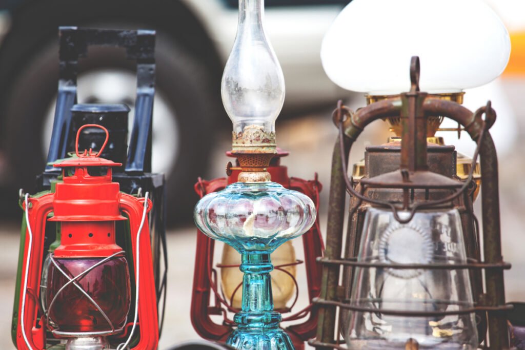 Different Antique Oil Lamps