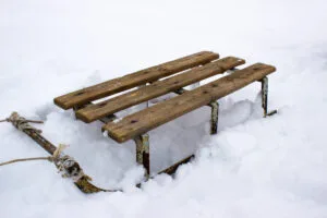 Vintage Sled with a Wooden Seat
