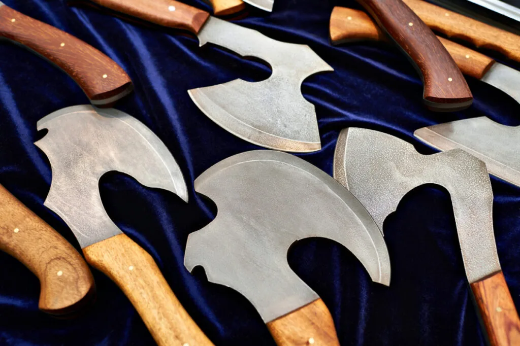 Vintage Meat Cleavers with Curved, Compound Tangs