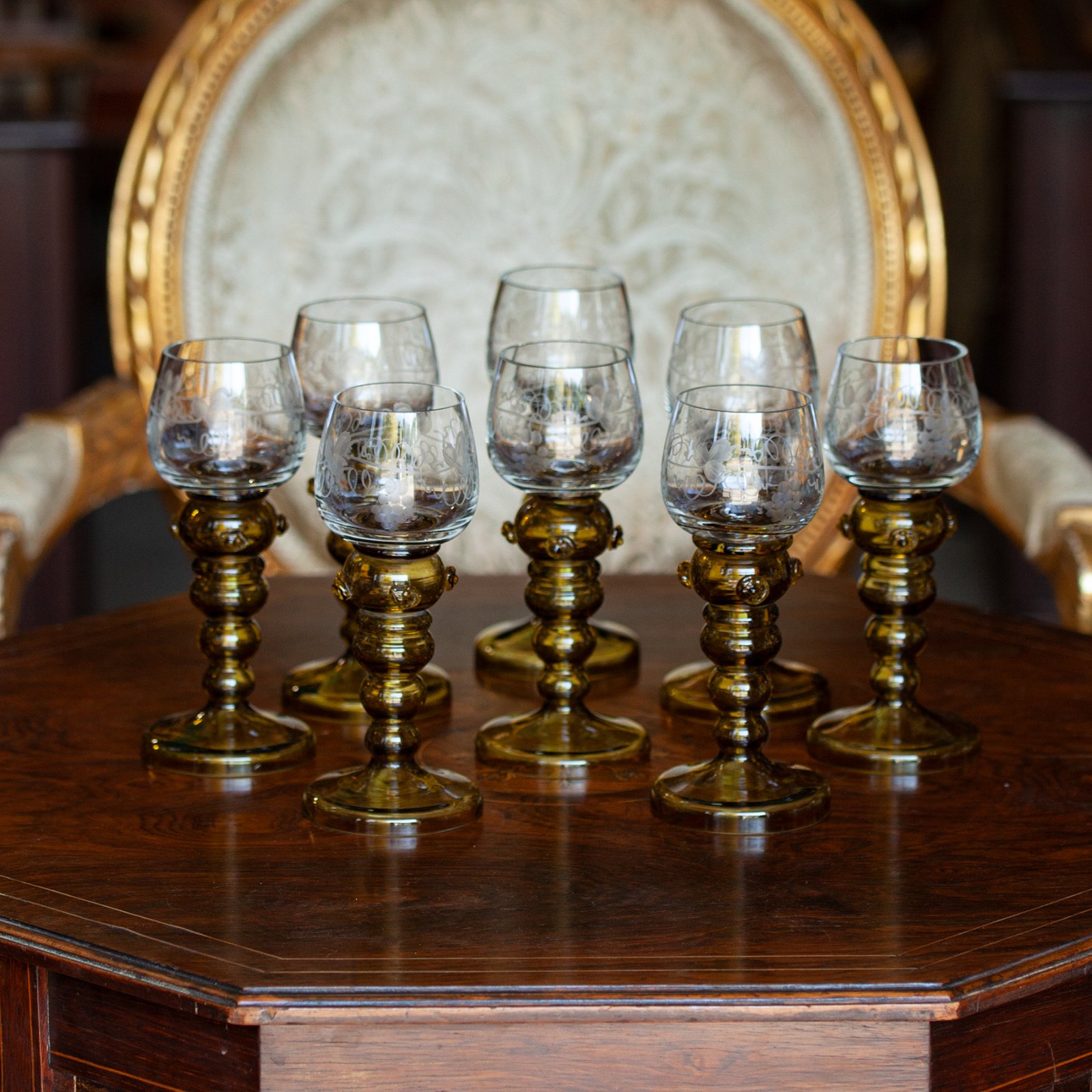 Antique Drinking Glasses With Stepped Bases And U Cups 