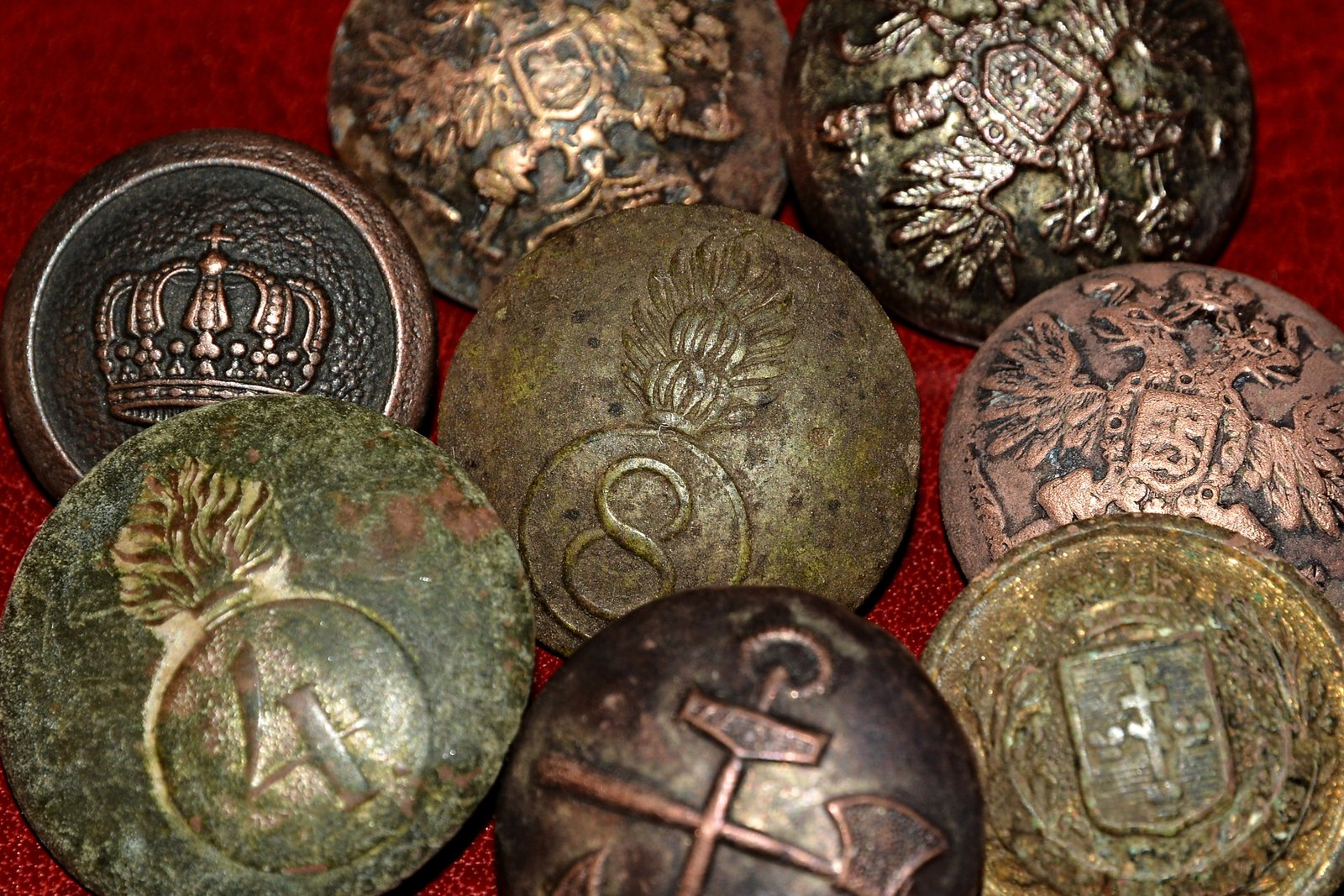 Old And Antique Metal Buttons With Stamped Motifs 