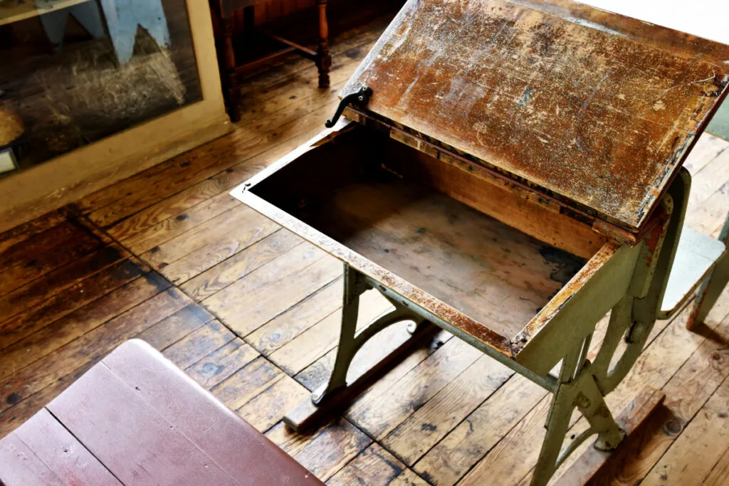 Antique Adjustable School Desk with Sliding Top