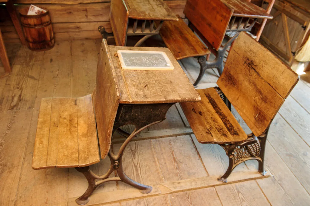 Antique School Desks with Attached Front Chairs