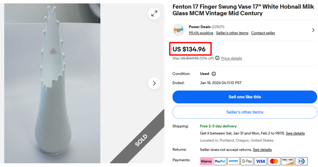 Milk Glass Hobnail&rdquo; Swung Vase