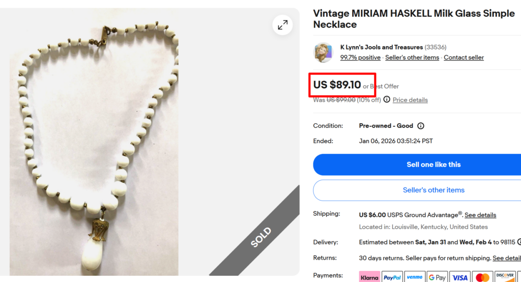 Miriam Haskell Milk Glass Beaded Necklace