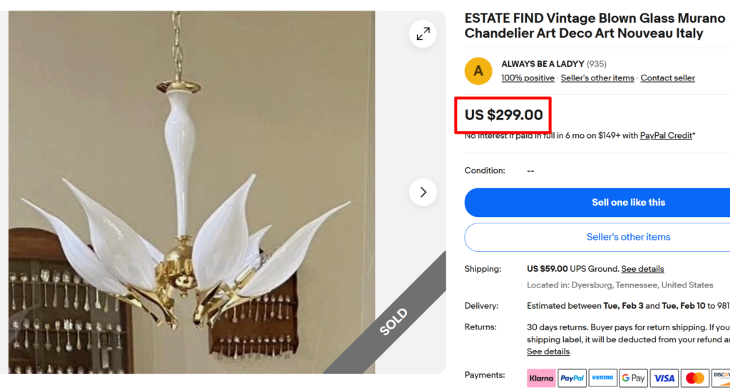 Murano Milk Glass Chandelier