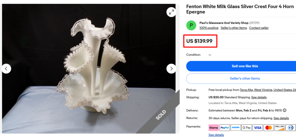 &ldquo;Silver Crest&rdquo; Milk Glass Epergne