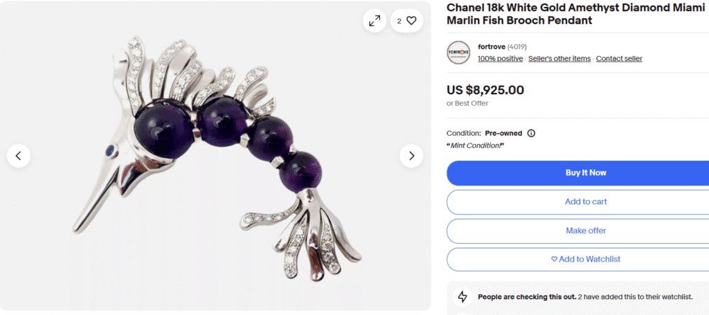 Chanel White Gold Amethyst Diamond Miami Marlin Fish Brooch