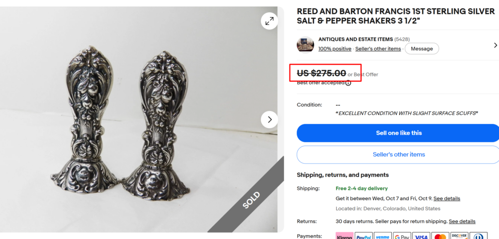 Francis I by Reed and Barton Silver Salt and Pepper&nbsp;