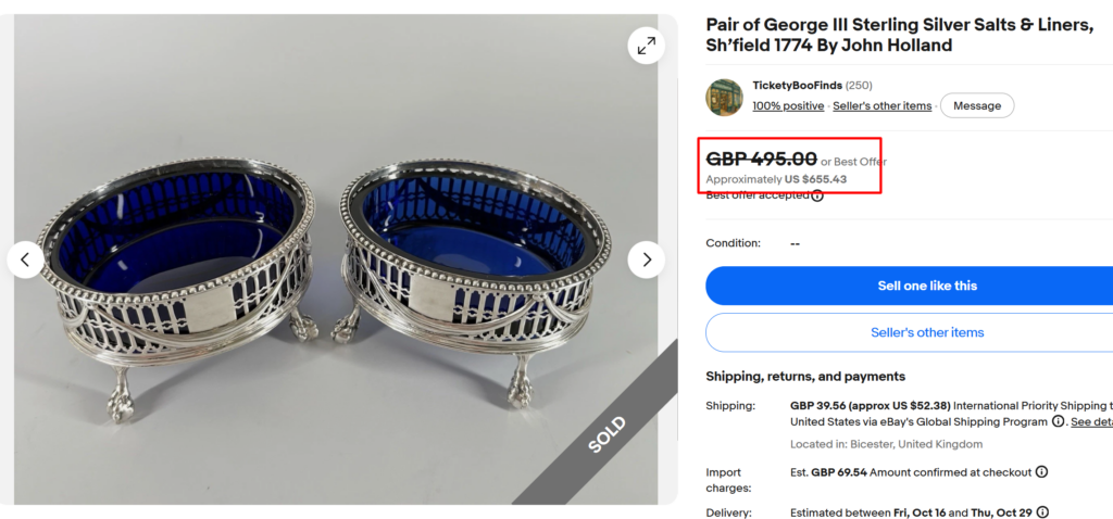 George III Sterling Silver Salt & Liners