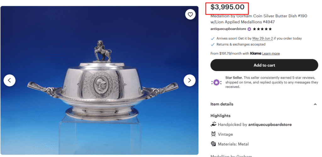 Gorham Coin Silver Butter Dish