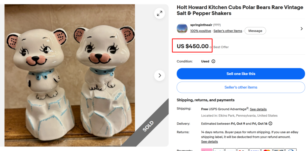 Holt Howard Kitchen Cubs Polar Bears Shakers