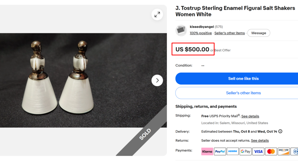 J. Tostrup Sterling Enamel Figural Salt Shakers