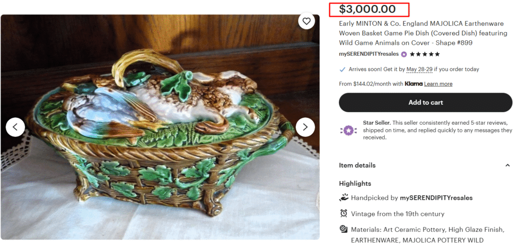 Minton Majolica Game Pie Dish