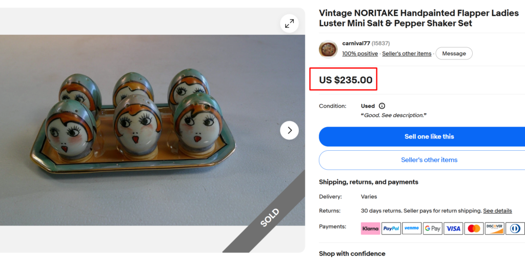 Noritake Handpainted Flapper Ladies Mini Salt Pepper Shakers