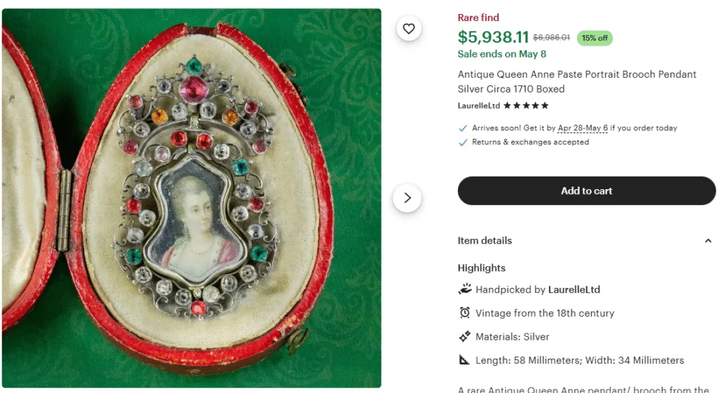 Queen Anne Paste Portrait Brooch Pendant