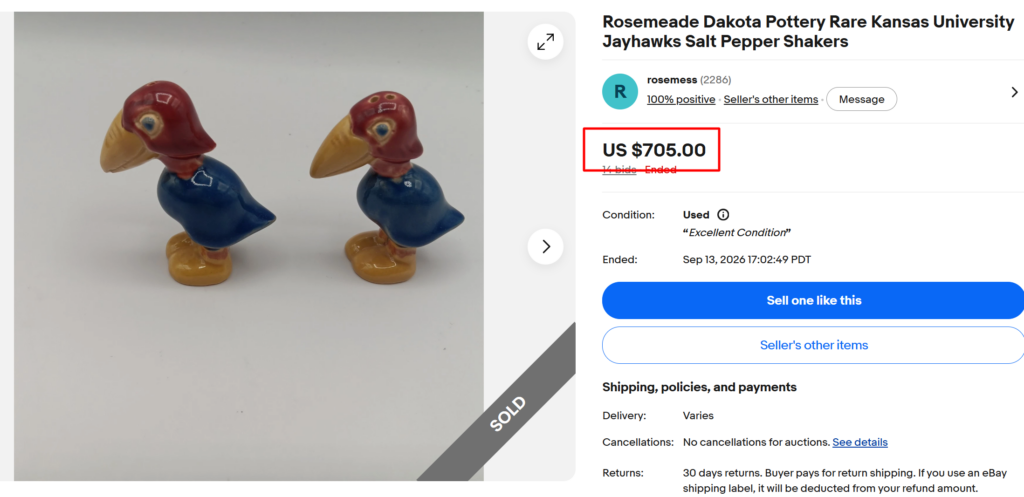 Rosemeade Dakota Pottery Jayhawks Salt Pepper Shakers