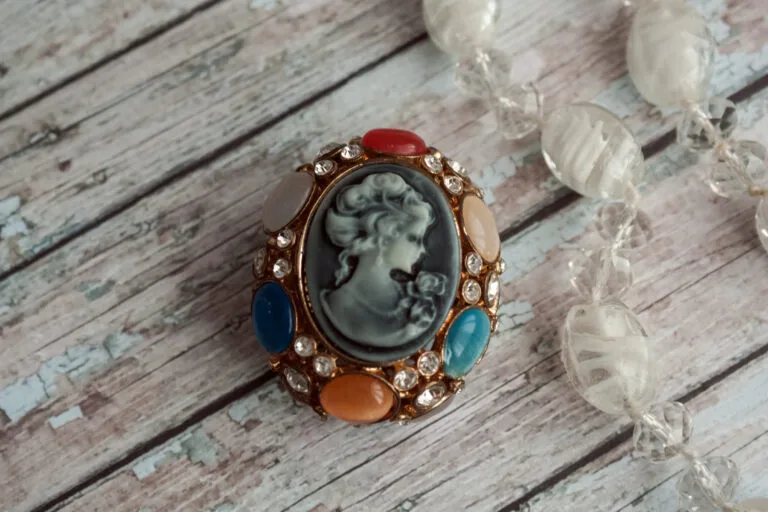Valuable Antique Brooch with Painting & Stone Decoration