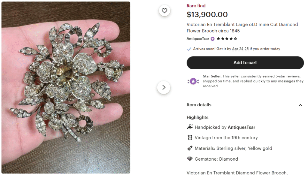 Victorian French Diamond Flower En Tremblant Brooch