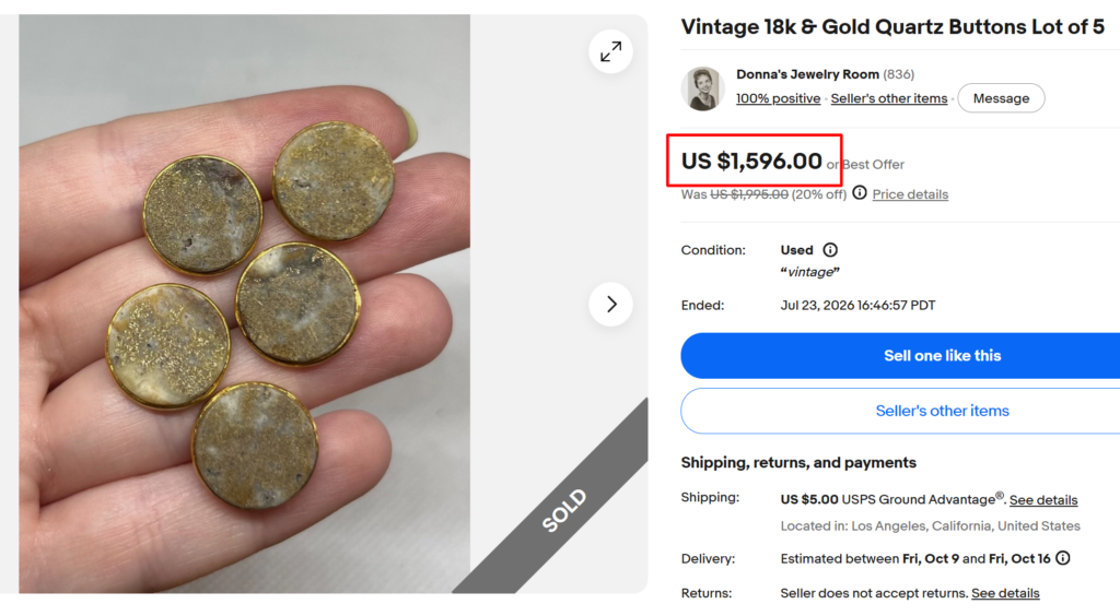 18k Gold Quartz Buttons