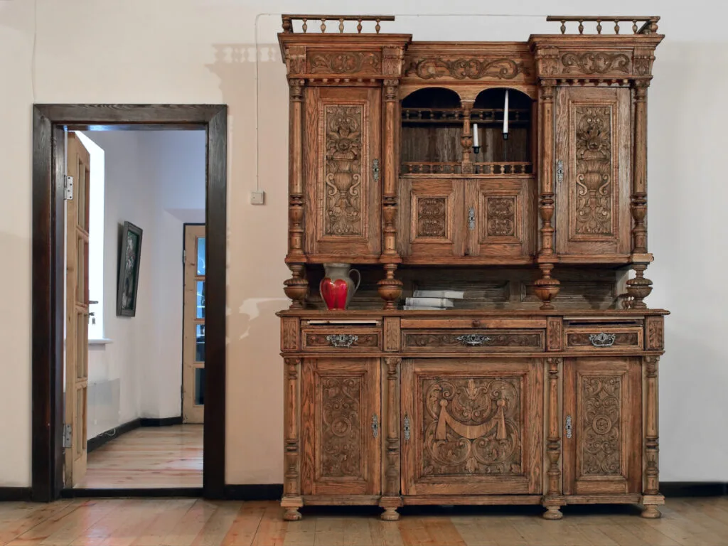 Antique Armoire with Wood & Glass Inlays