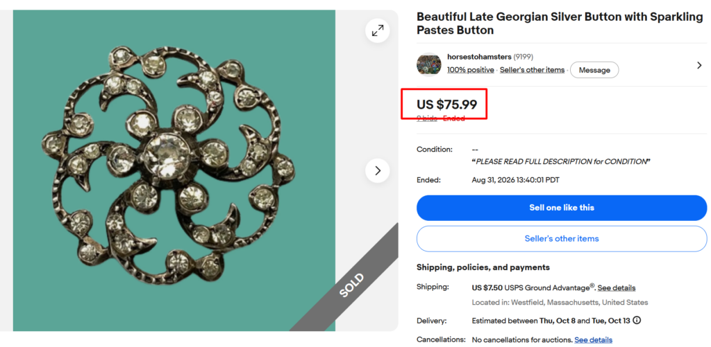 Antique Silver Paste Button
