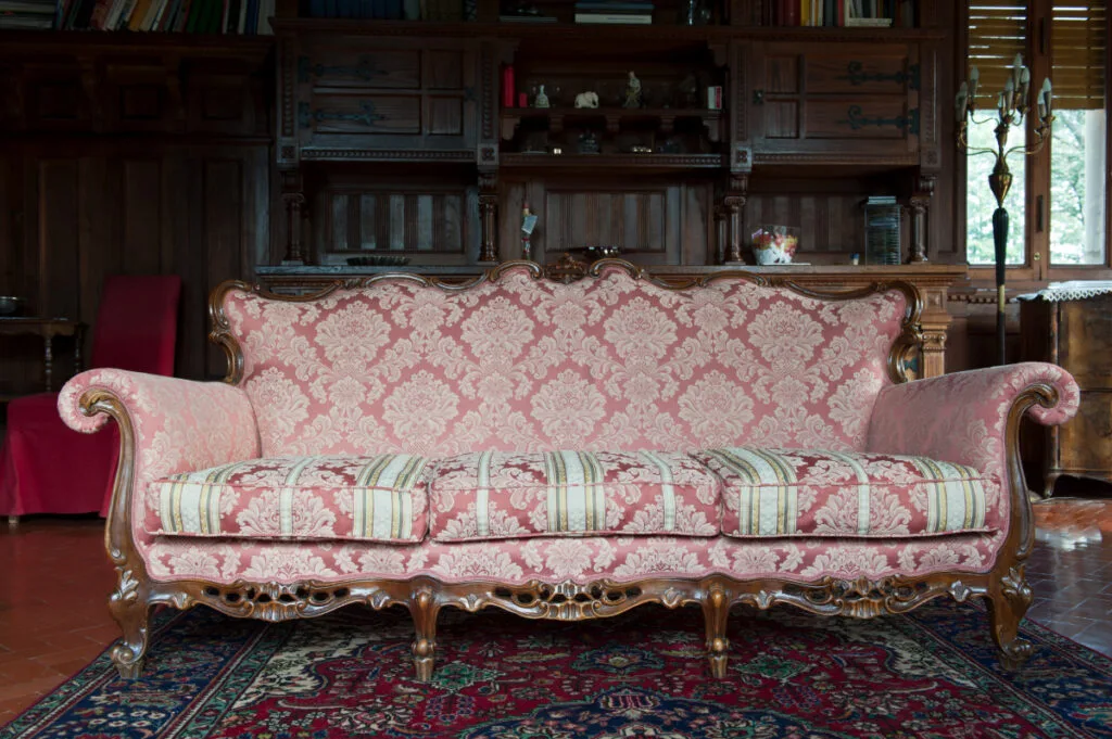 Antique Sofa with Printed Cotton Upholstery
