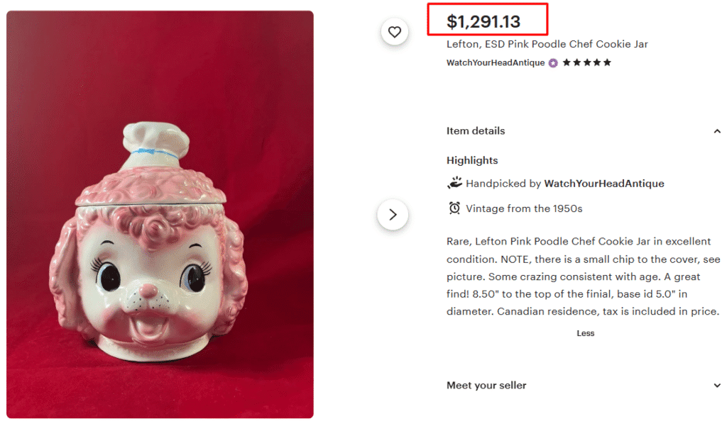 Lefton Pink Poodle Chef Cookie Jar