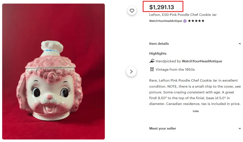 Lefton Pink Poodle Chef Cookie Jar