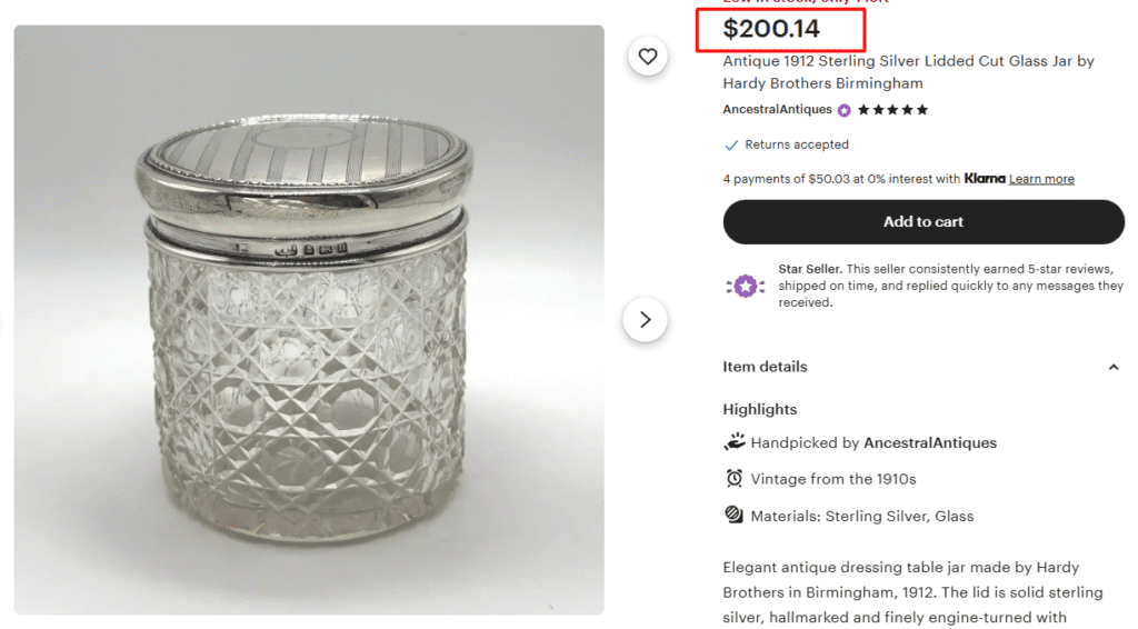 Sterling Silver Lidded Cut Glass Cookie Jar