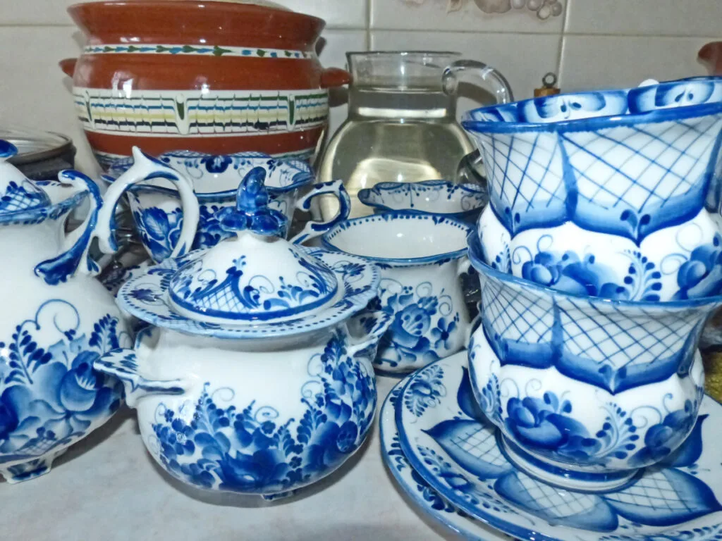 Real Antique Gzhel Pottery in Kitchen