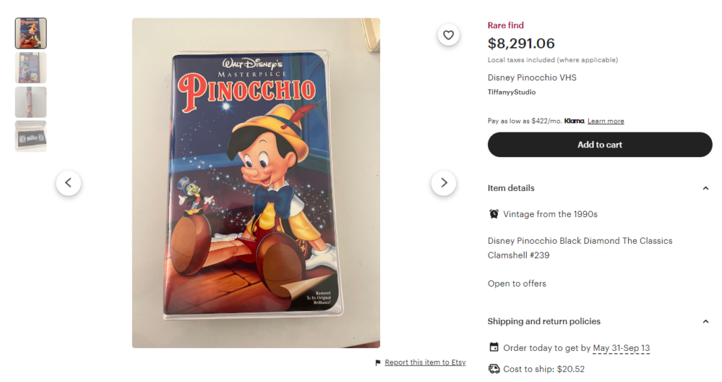 Pinocchio VHS tape