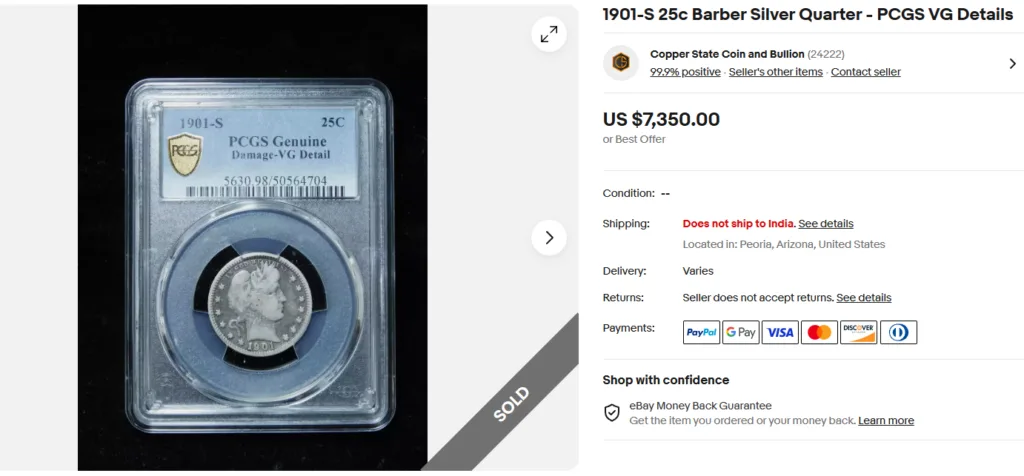 1901 Barber Silver Quarter