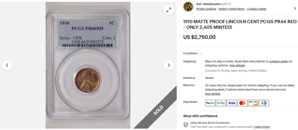 1910 Lincoln penny Proof