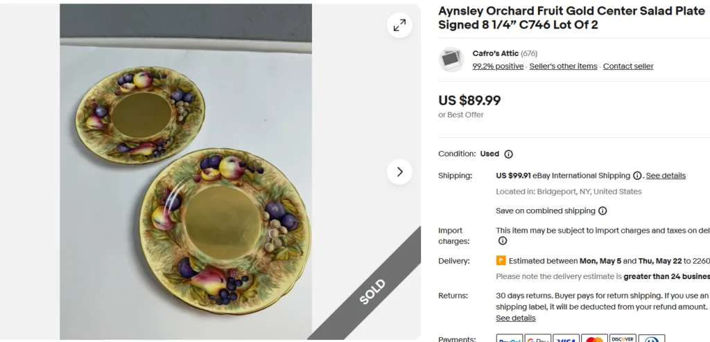 Aynsley Orchard Fruit Gold Center Salad Plate