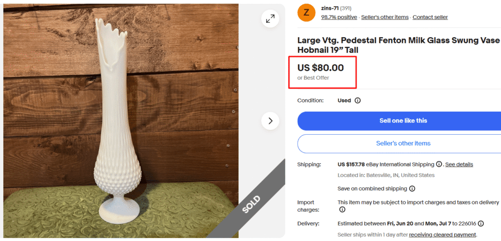 Fenton Hobnail Milk Glass Vase