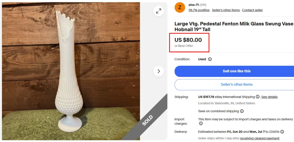 Fenton Hobnail Milk Glass Vase