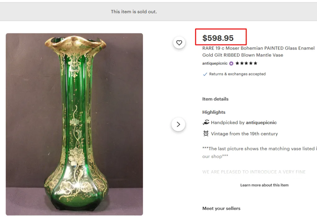 Moser Bohemian Painted Green Glass Vase