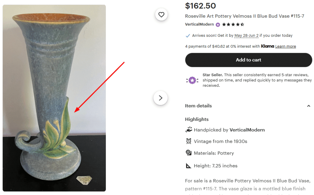 Roseville Pottery Velmoss Vase