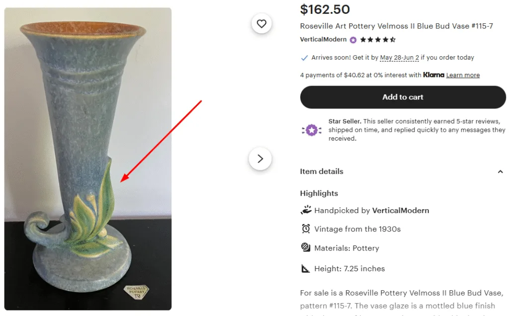 Roseville Pottery Velmoss Vase