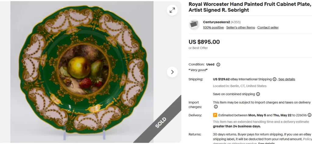 Royal Worcester Hand Painted Fruit Plate