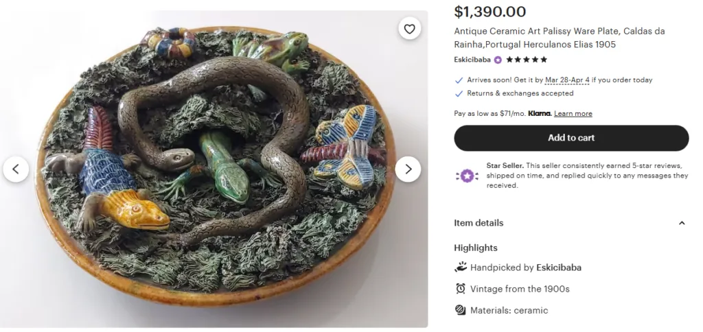 Vintage Palissy Ware Plate
