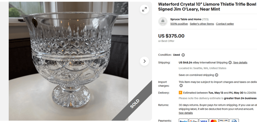 Waterford Crystal Lismore Thistle Trifle Bowl