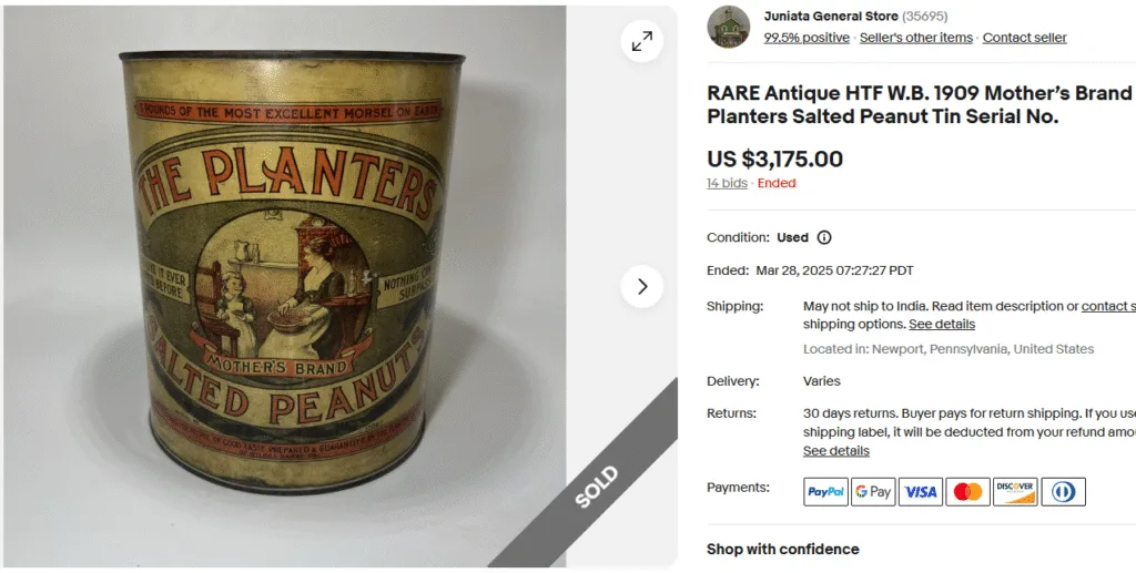 1909 Mother’s Brand Planters Salted Peanut Tin