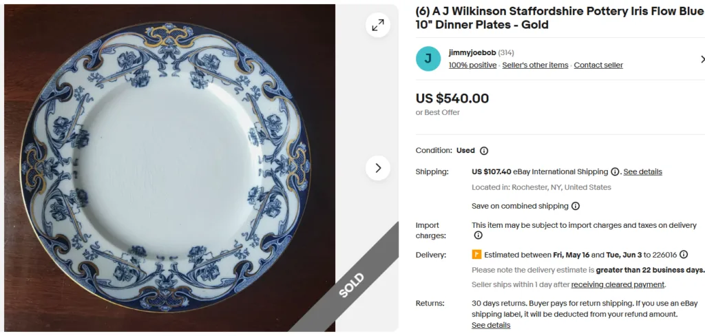 A J Wilkinson Staffordshire Pottery Iris Flow Blue Plate