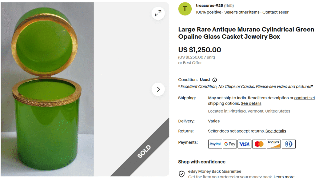Antique Murano Opaline Glass Casket Jewelry Box