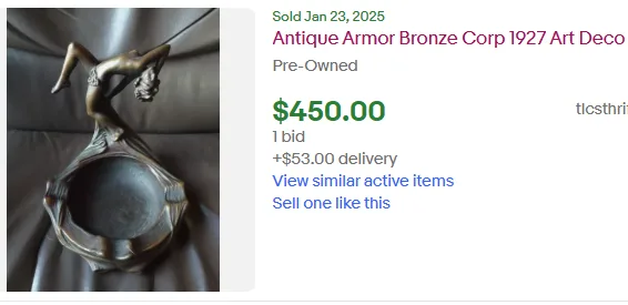 Armor Bronze Corp 1927 Art Deco Ashtray