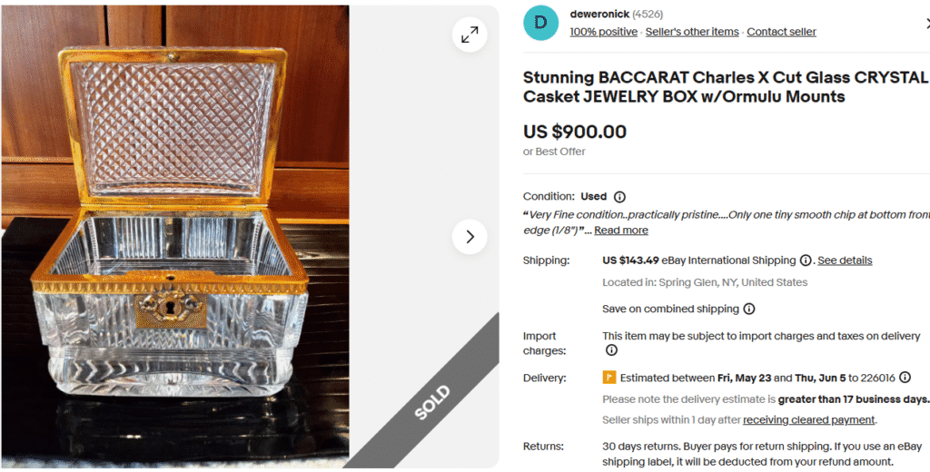 Baccarat Charles Cut Glass Crystal Casket Jewelry Box